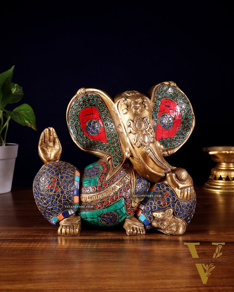 Brass Ganesha Statue - Modern Abstract Design 7.5" x 9"