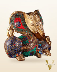 Brass Ganesha Statue - Modern Abstract Design 7.5" x 9"