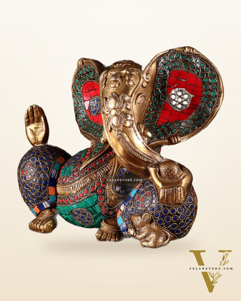 Brass Ganesha Statue - Modern Abstract Design 7.5" x 9"