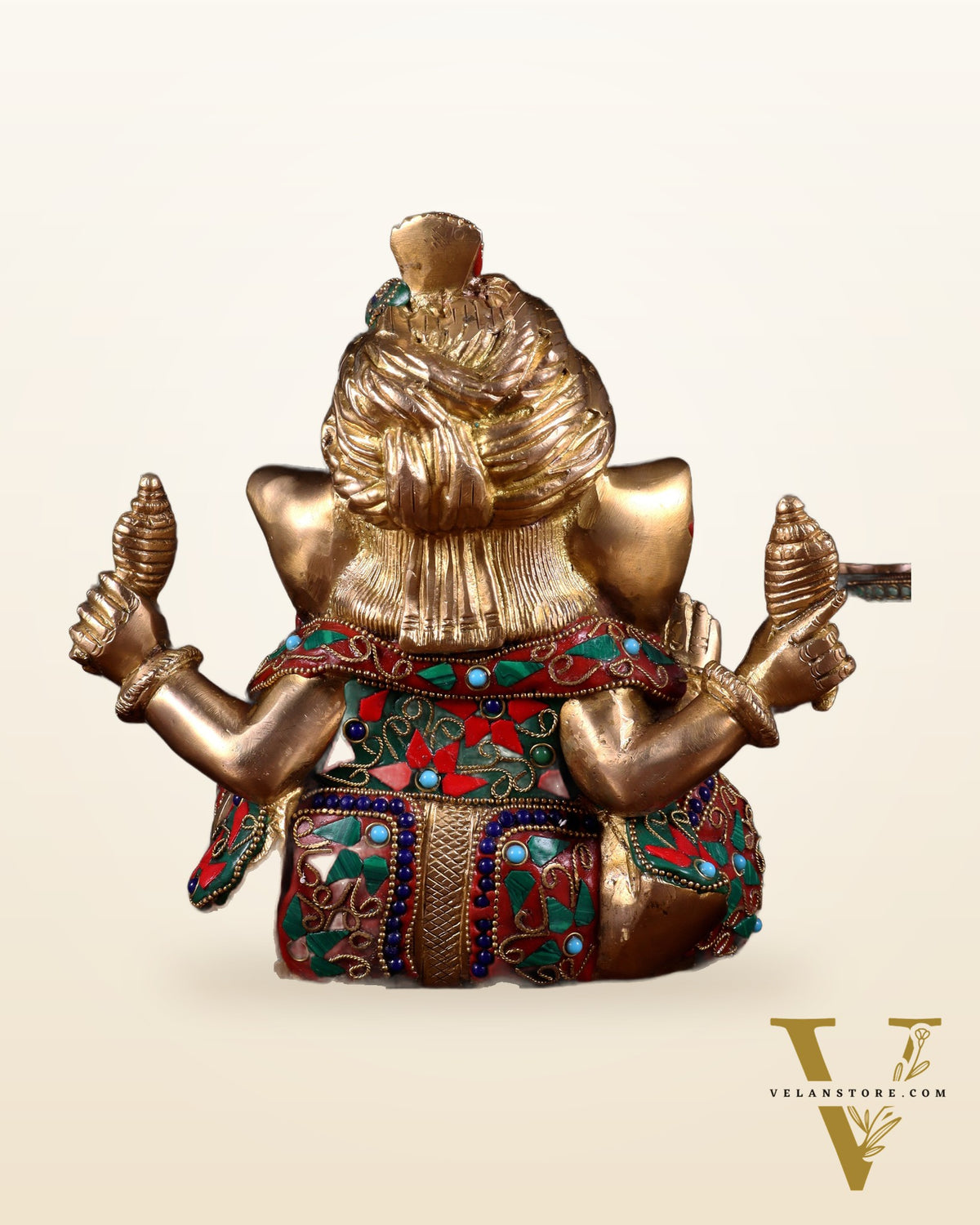 Brass Ganesha statue multicolour 7.5 inch Pagdi ganesh