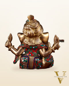 Brass Ganesha statue multicolour 7.5 inch Pagdi ganesh