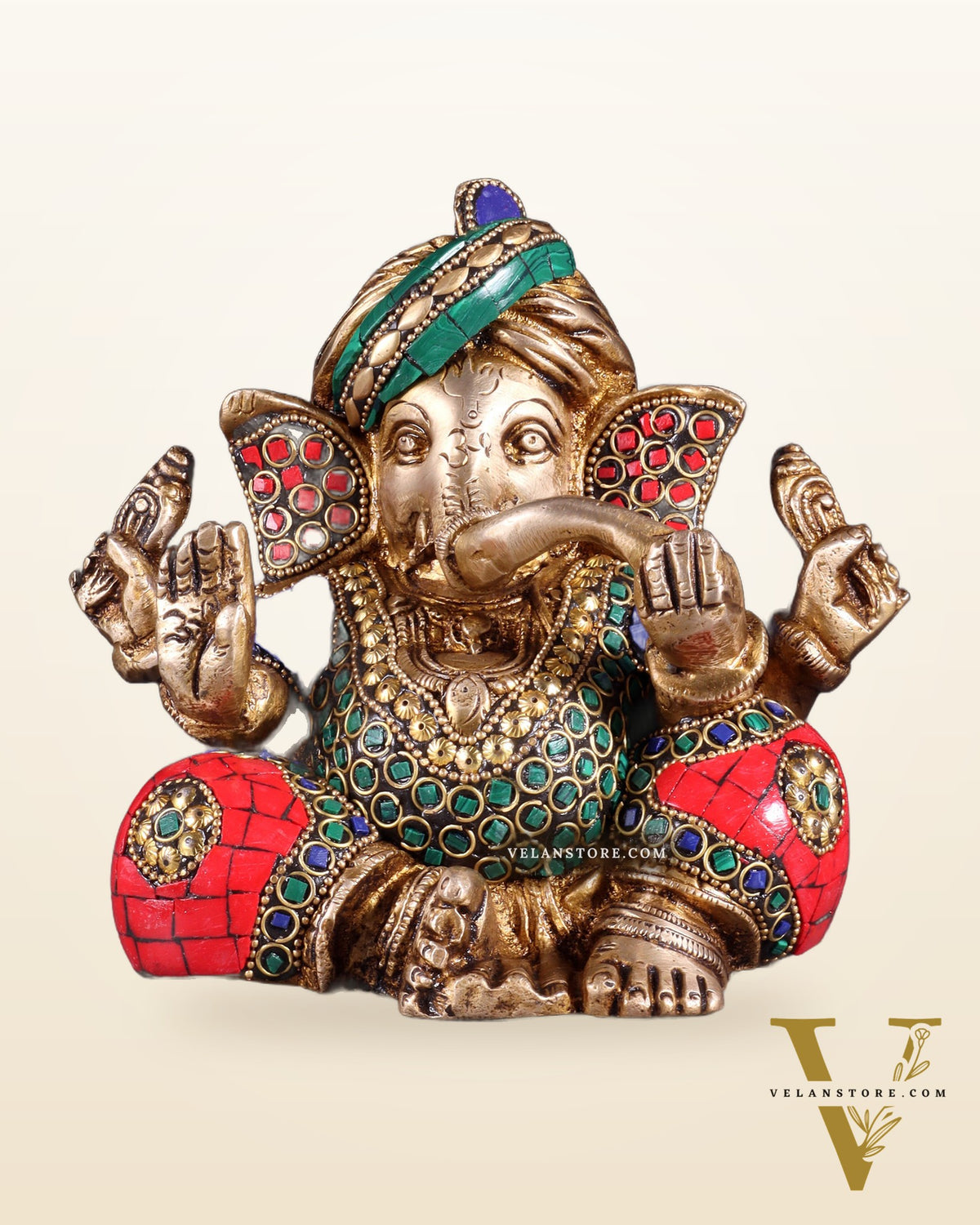 Brass Ganesha statue multicolour 7.5 inch