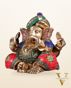 Brass Ganesha statue multicolour 7.5 inch