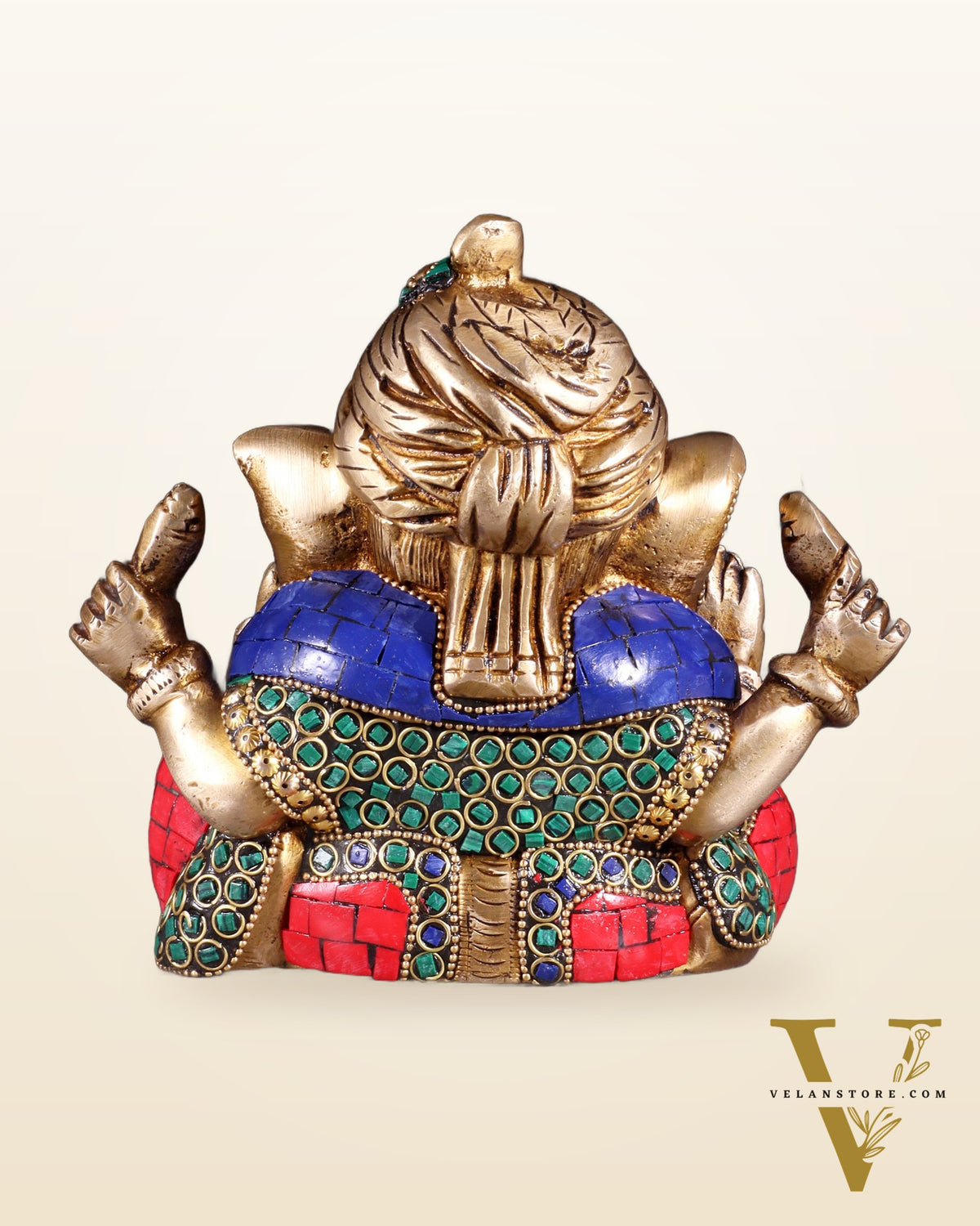 Brass Ganesha statue multicolour 7.5 inch