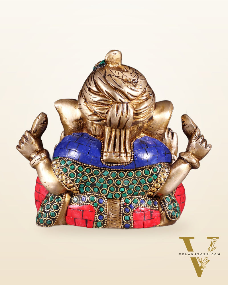 Brass Ganesha statue multicolour 7.5 inch