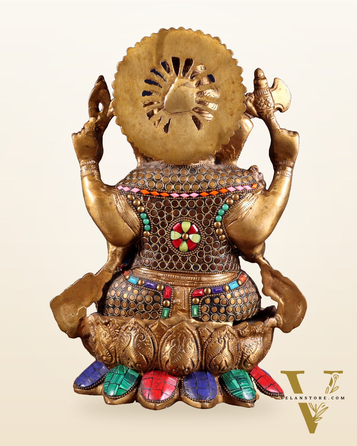Brass Ganesha Statue on Lotus - Handcrafted - 12"