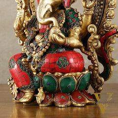 Brass Ganesha Statue on Lotus Throne with Prabhavali Arch - 15.5