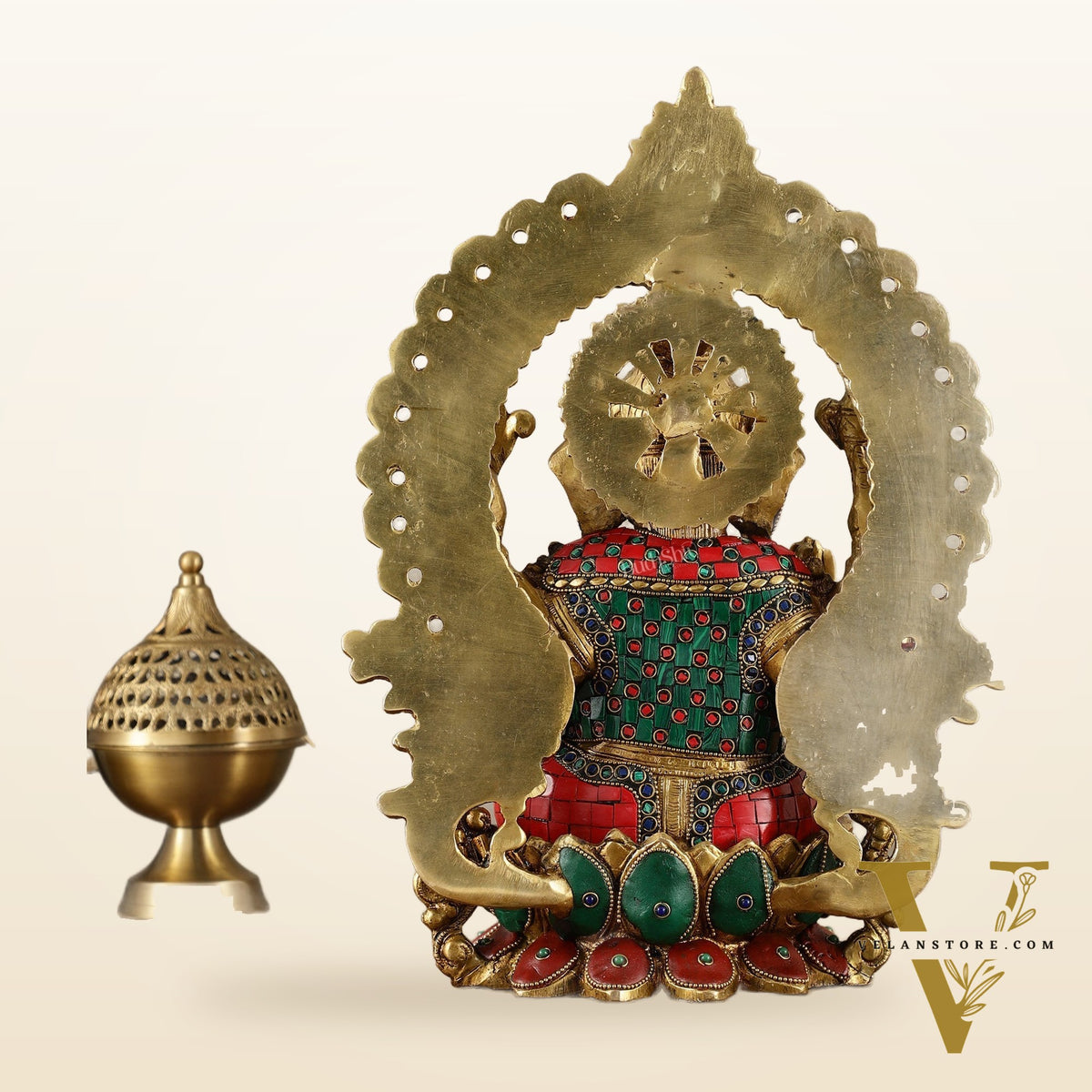 Brass Ganesha Statue on Lotus Throne with Prabhavali Arch - 15.5