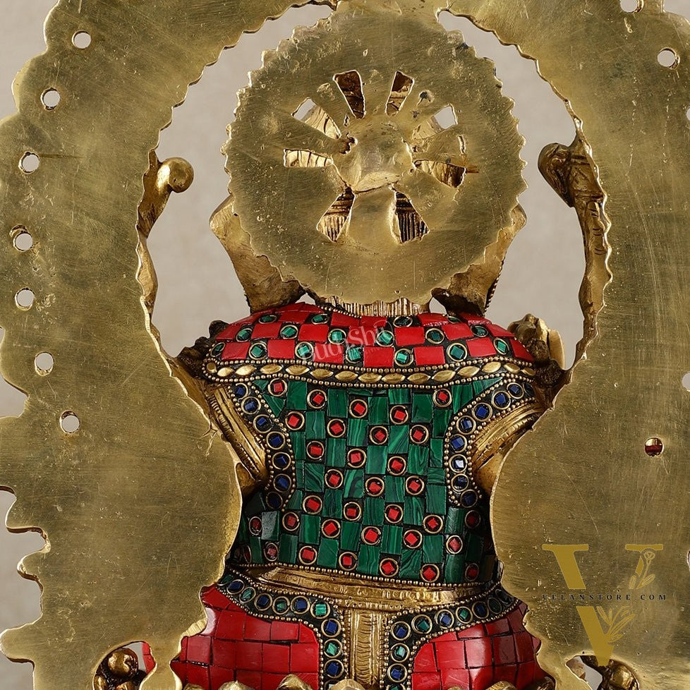 Brass Ganesha Statue on Lotus Throne with Prabhavali Arch - 15.5