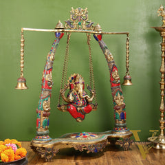 Brass Ganesha statue on Swing | Large-sized Masterpiece 36 inch