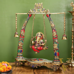 Brass Ganesha statue on Swing | Large-sized Masterpiece 36 inch