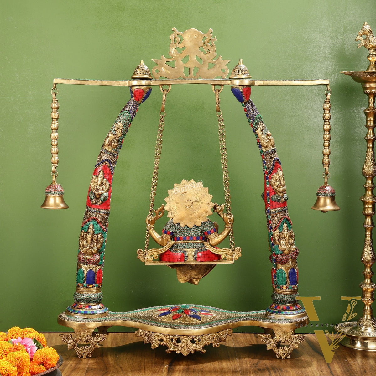 Brass Ganesha statue on Swing | Large-sized Masterpiece 36 inch