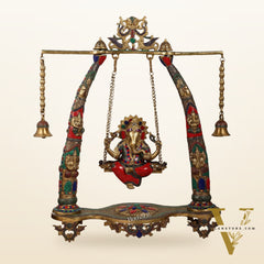 Brass Ganesha statue on Swing | Large-sized Masterpiece 36 inch