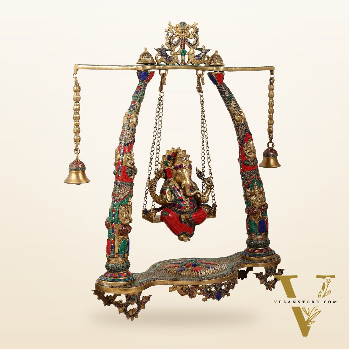 Brass Ganesha statue on Swing | Large-sized Masterpiece 36 inch