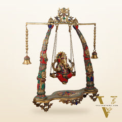 Brass Ganesha statue on Swing | Large-sized Masterpiece 36 inch