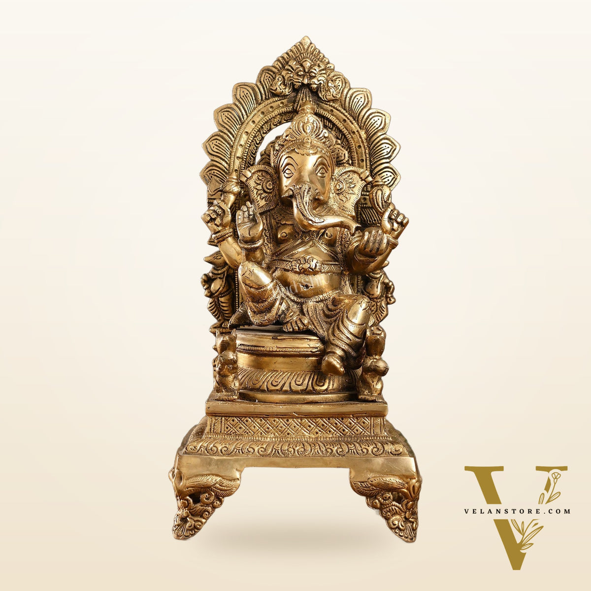 Brass Ganesha Statue on Throne - 17 inch