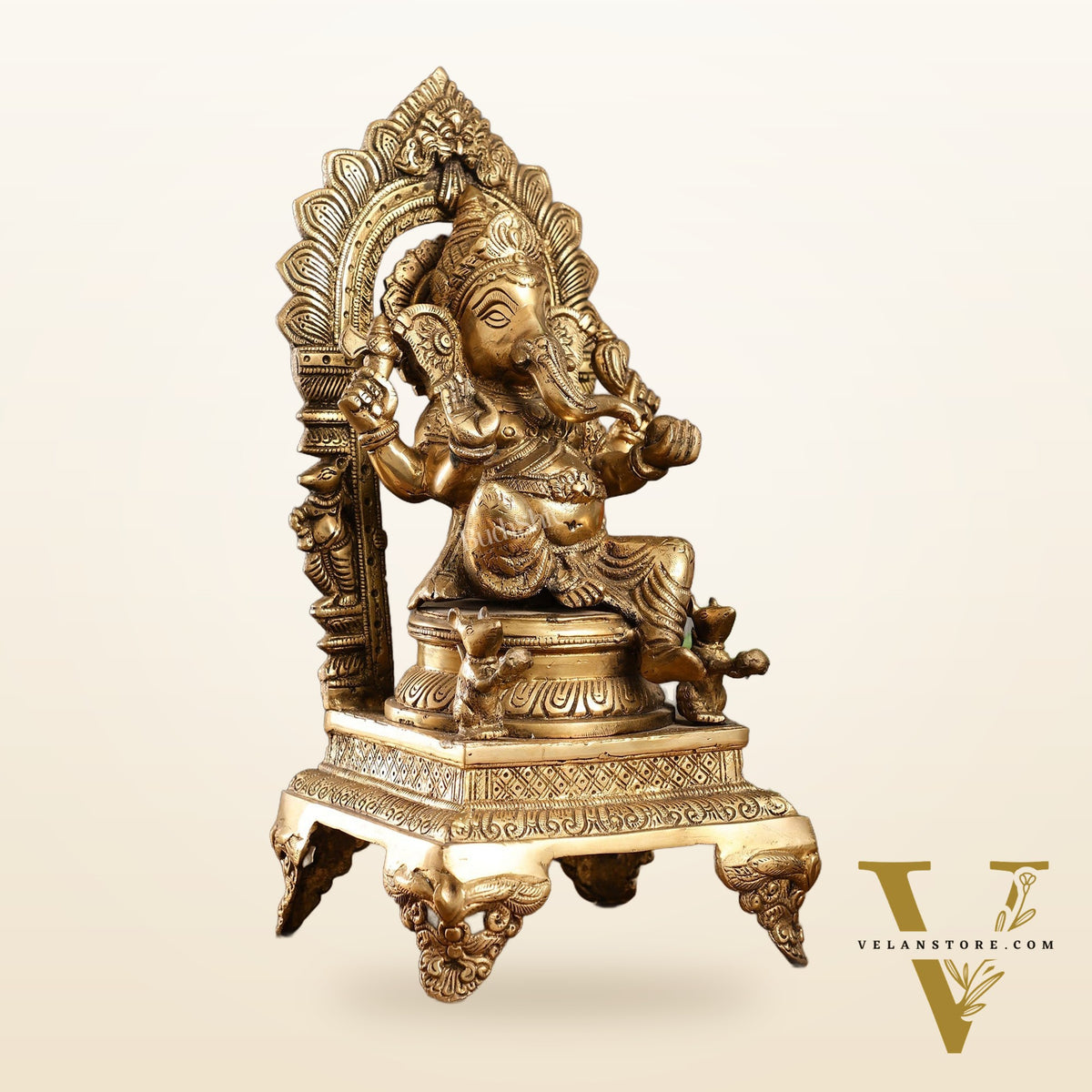 Brass Ganesha Statue on Throne - 17 inch