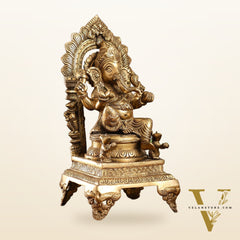 Brass Ganesha Statue on Throne - 17 inch