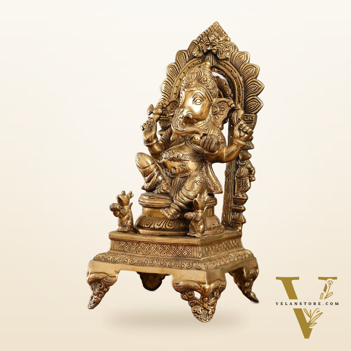 Brass Ganesha Statue on Throne - 17 inch
