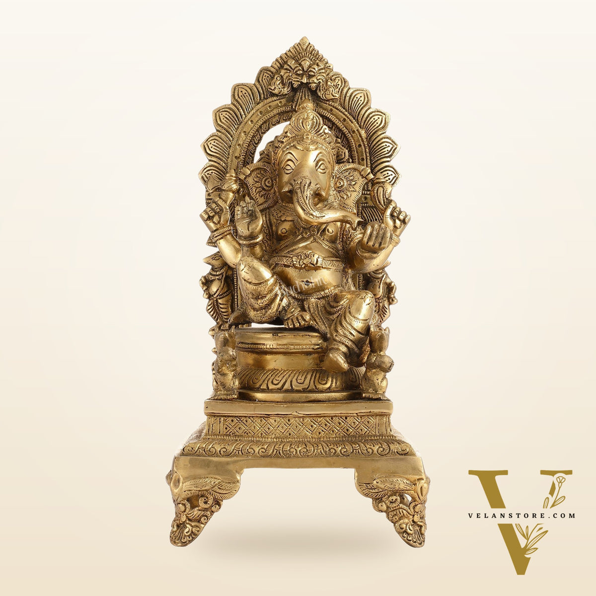 Brass Ganesha Statue on Throne - 17 inch
