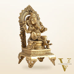 Brass Ganesha Statue on Throne - 17 inch