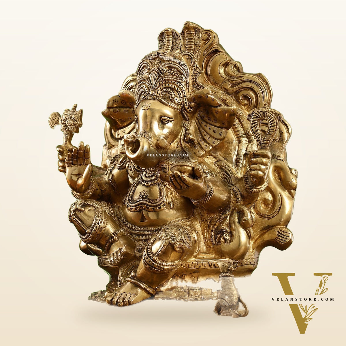 Brass Ganesha Statue straight trunk unique statue 16"