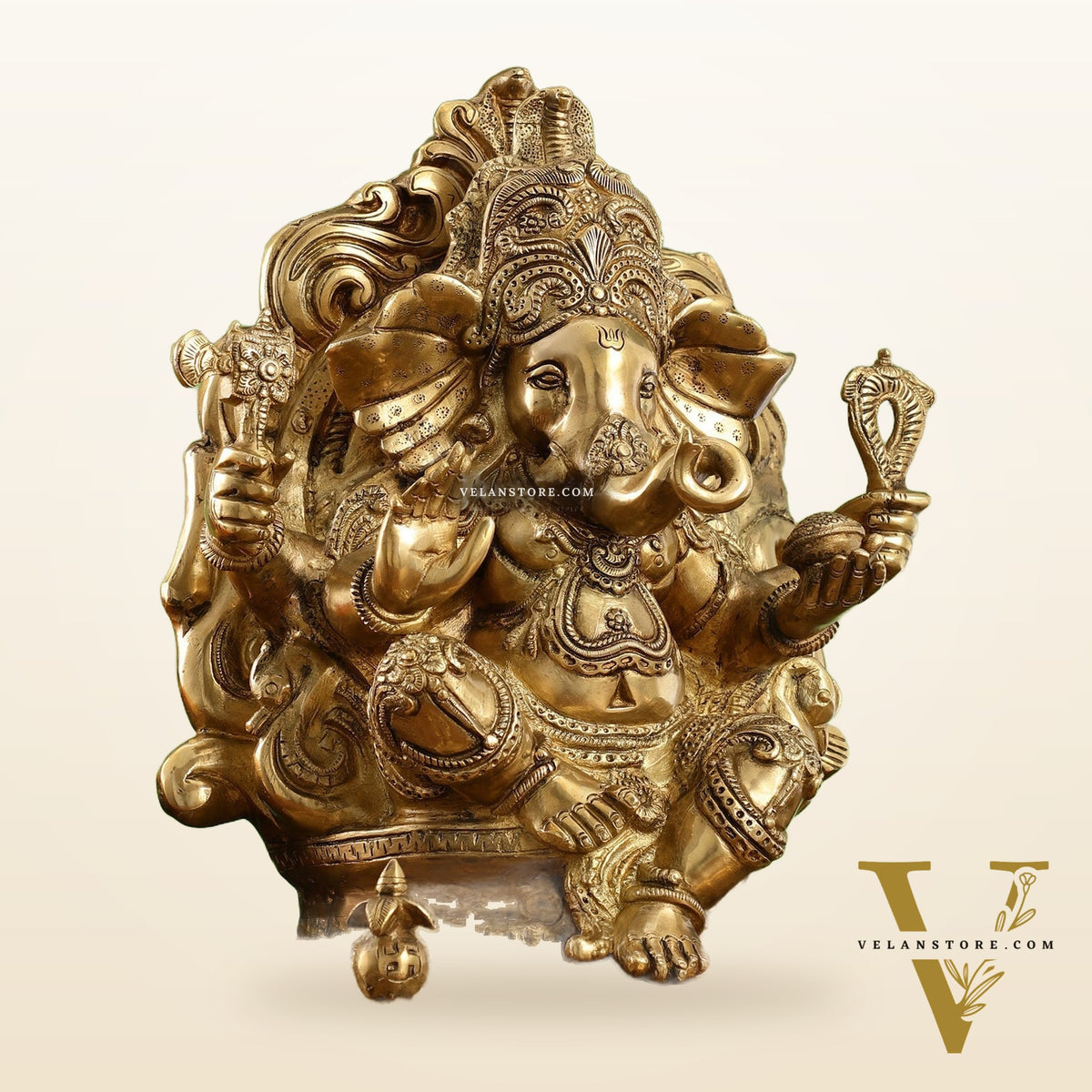 Brass Ganesha Statue straight trunk unique statue 16"