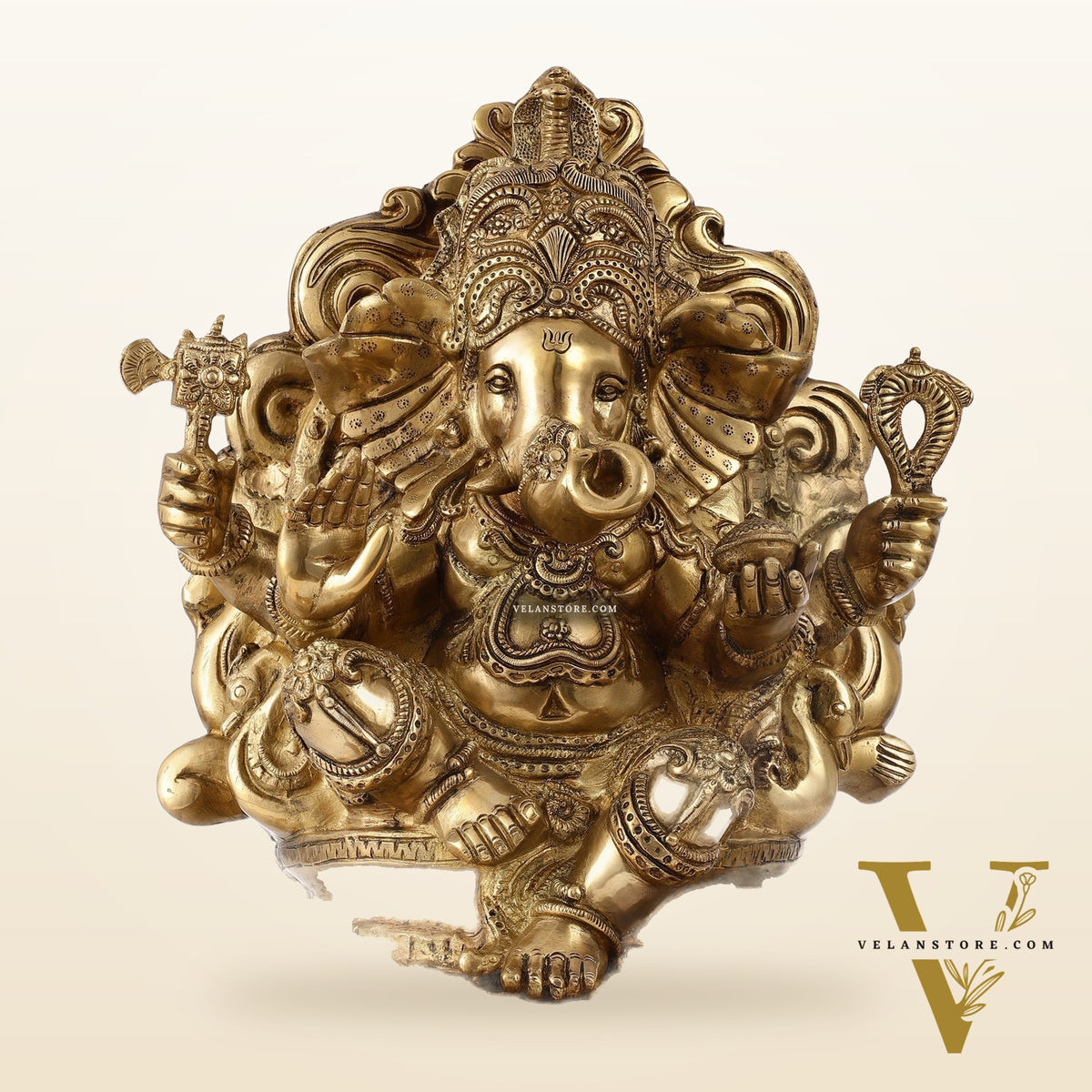 Brass Ganesha Statue straight trunk unique statue 16"