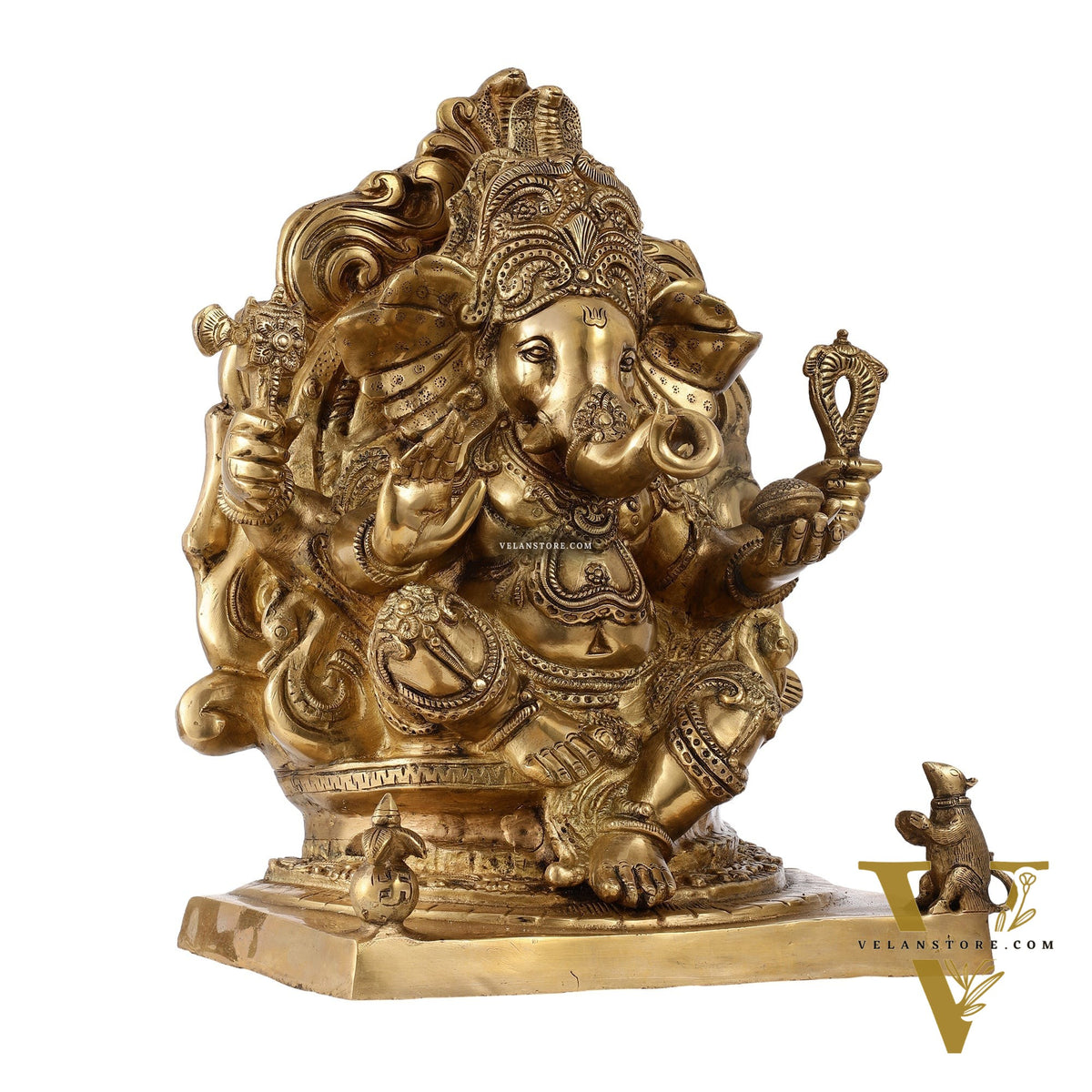 Brass Ganesha Statue straight trunk unique statue 16"