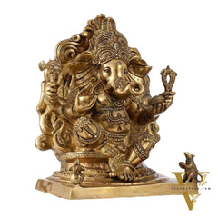 Brass Ganesha Statue straight trunk unique statue 16"