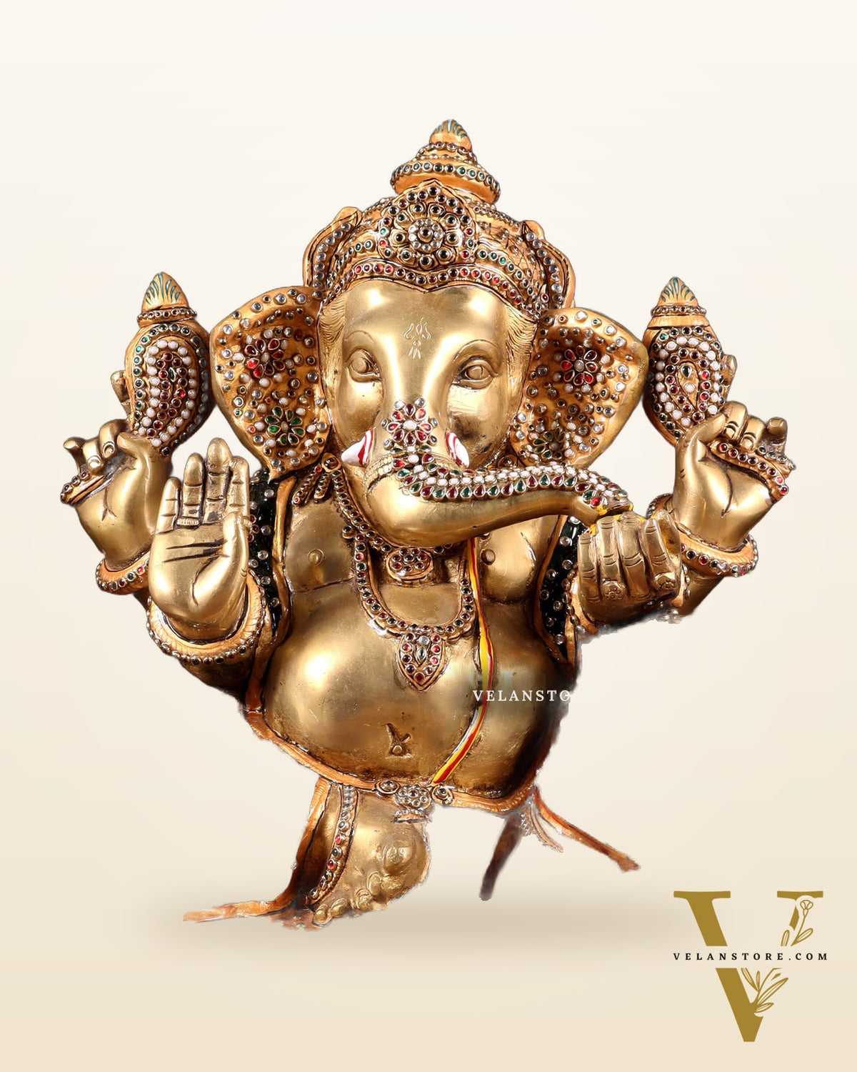 Brass Ganesha statue unique work - 15 inch laakh meenakari