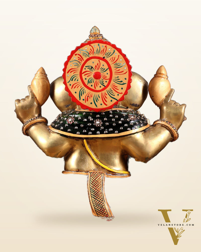Brass Ganesha statue unique work - 15 inch laakh meenakari