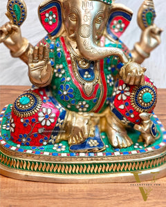 Brass Ganesha statue unique work - 15 inch