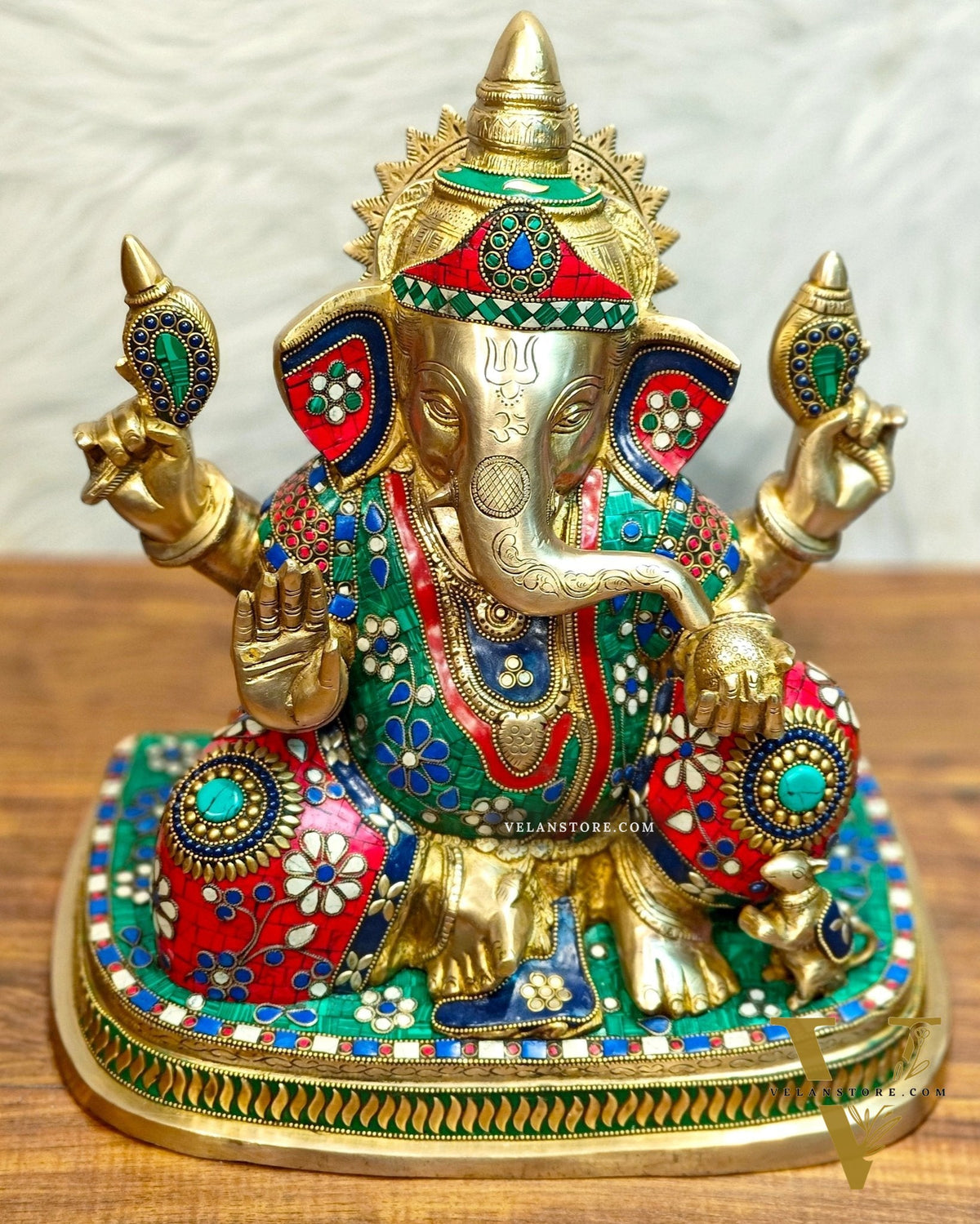 Brass Ganesha statue unique work - 15 inch