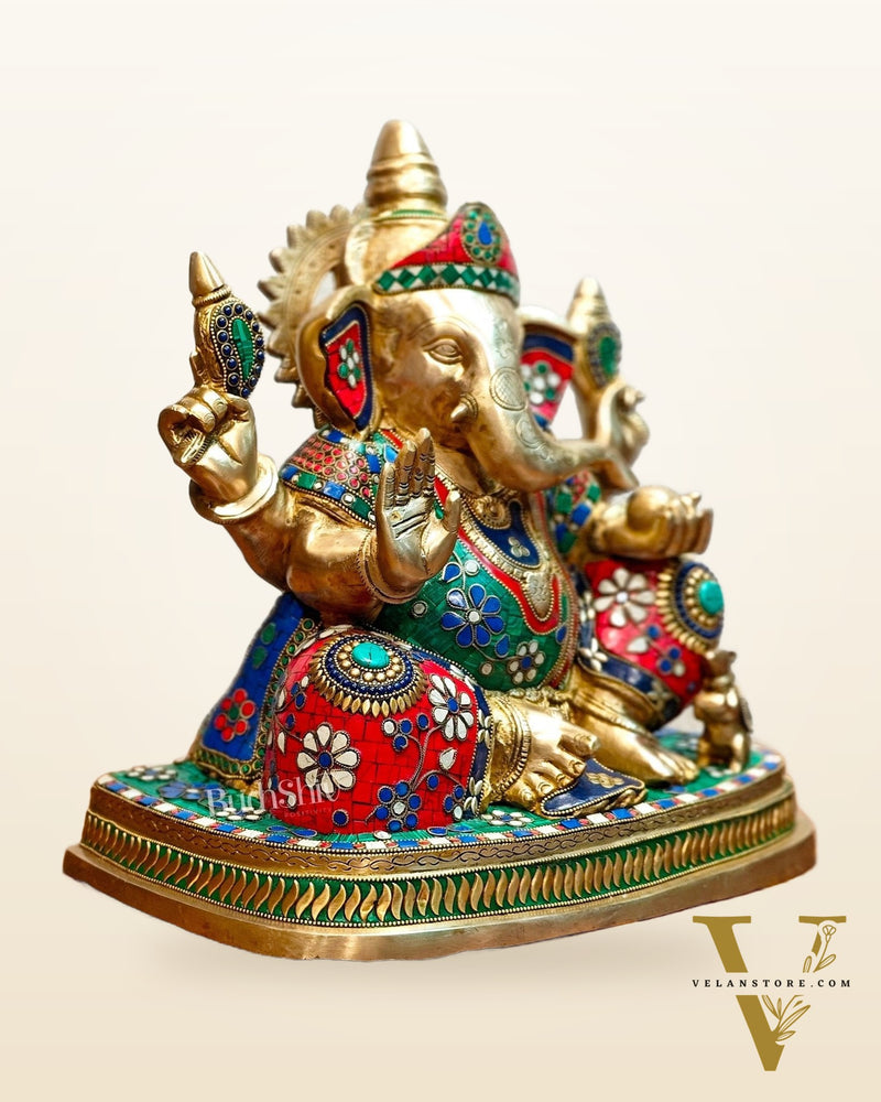 Brass Ganesha statue unique work - 15 inch