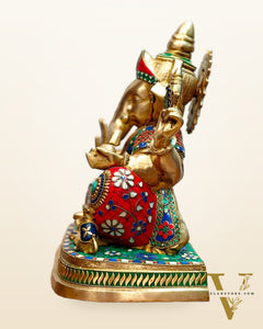 Brass Ganesha statue unique work - 15 inch