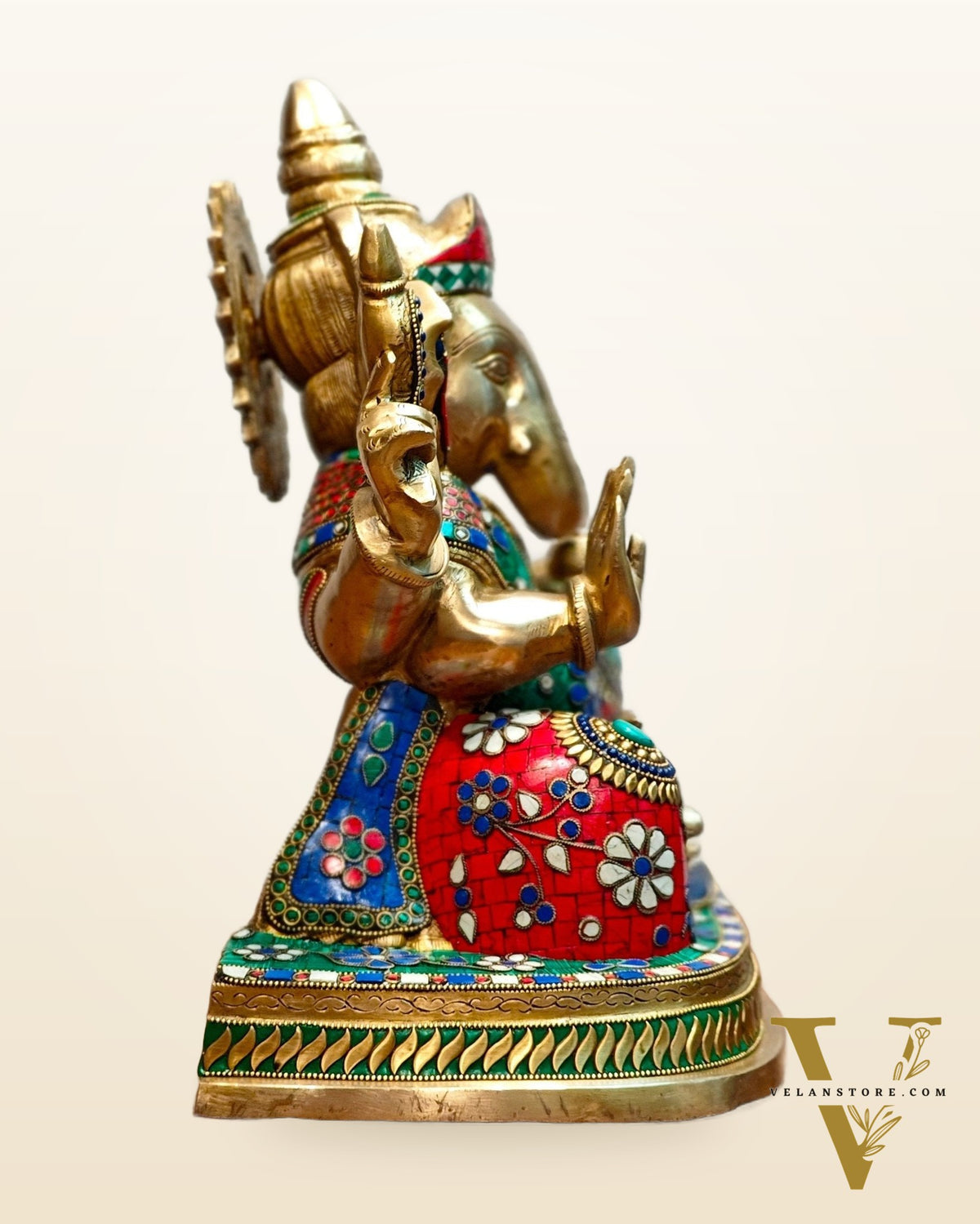Brass Ganesha statue unique work - 15 inch