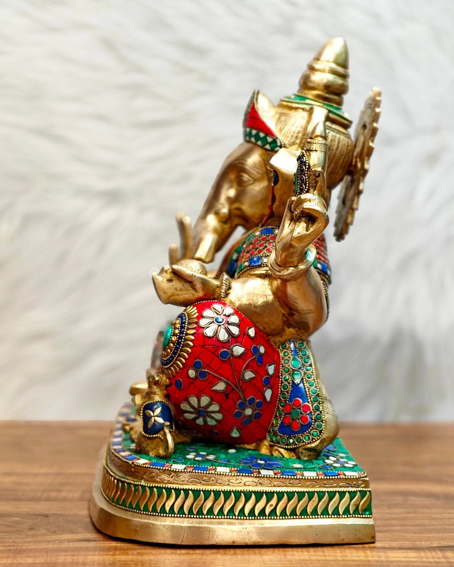 Brass Ganesha statue unique work - 15 inch