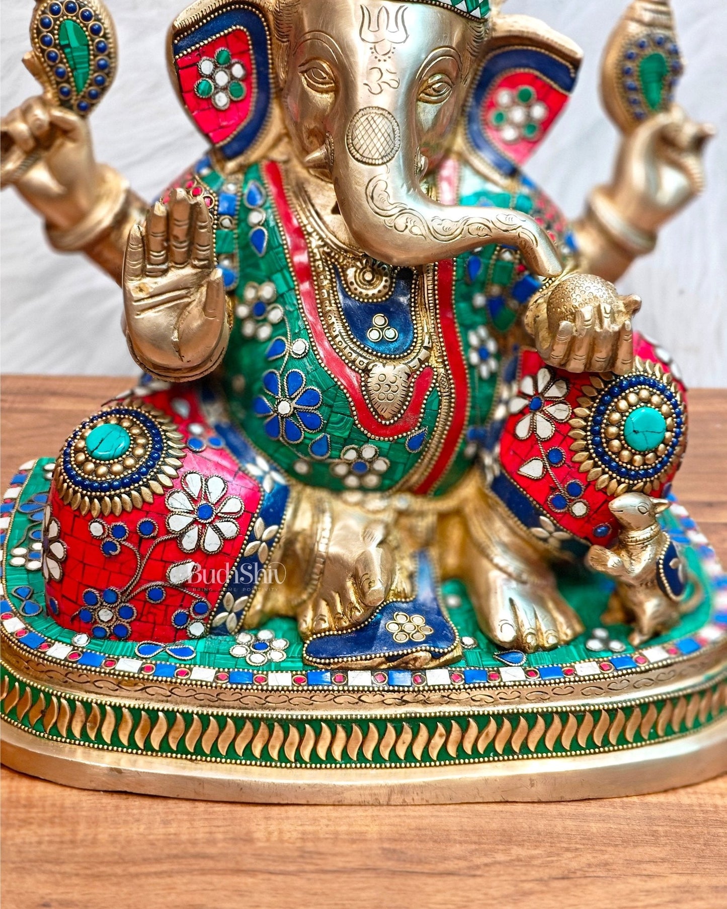 Brass Ganesha statue unique work - 15 inch