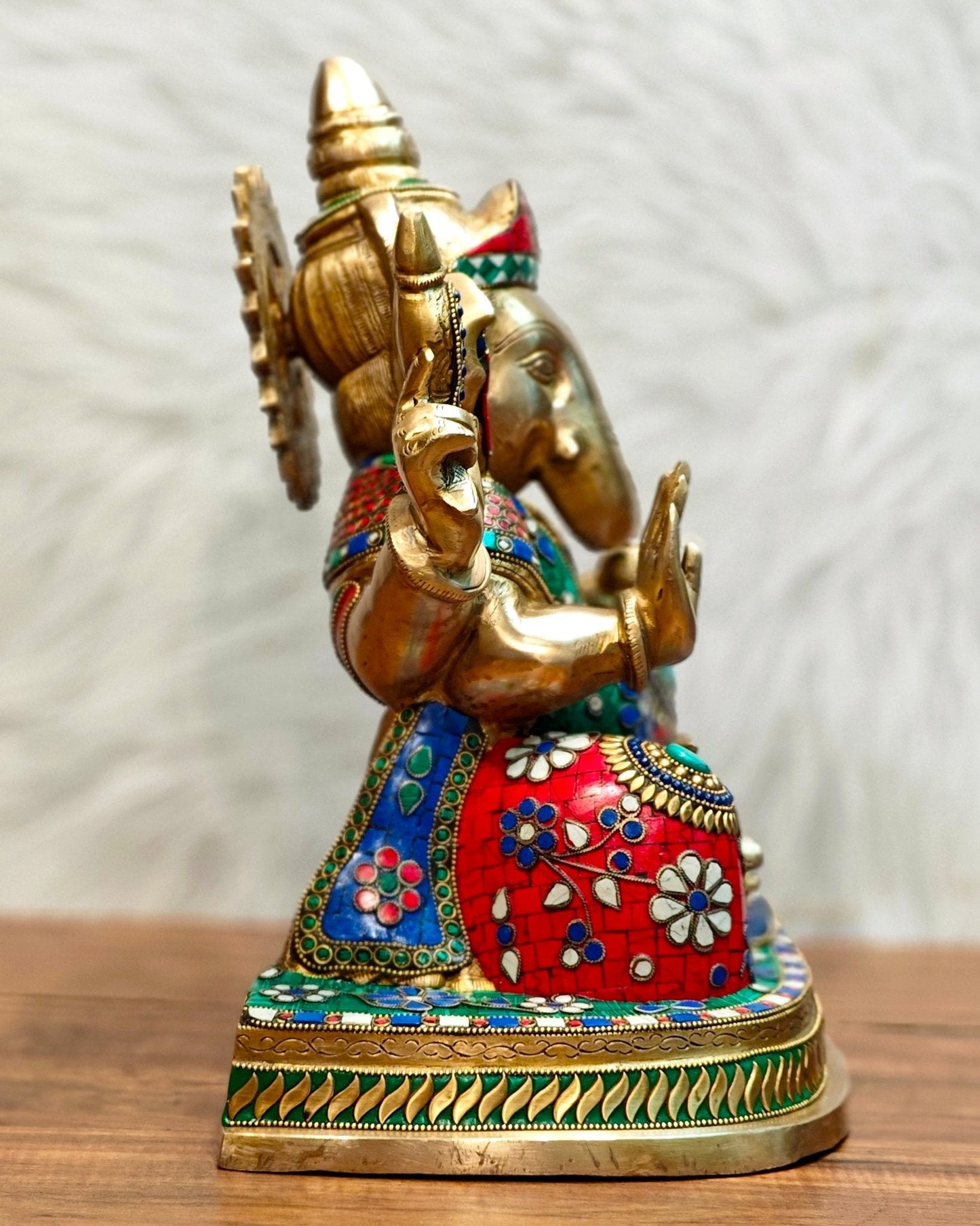 Brass Ganesha statue unique work - 15 inch