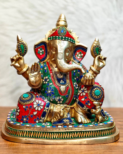 Brass Ganesha statue unique work - 15 inch