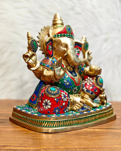 Brass Ganesha statue unique work - 15 inch