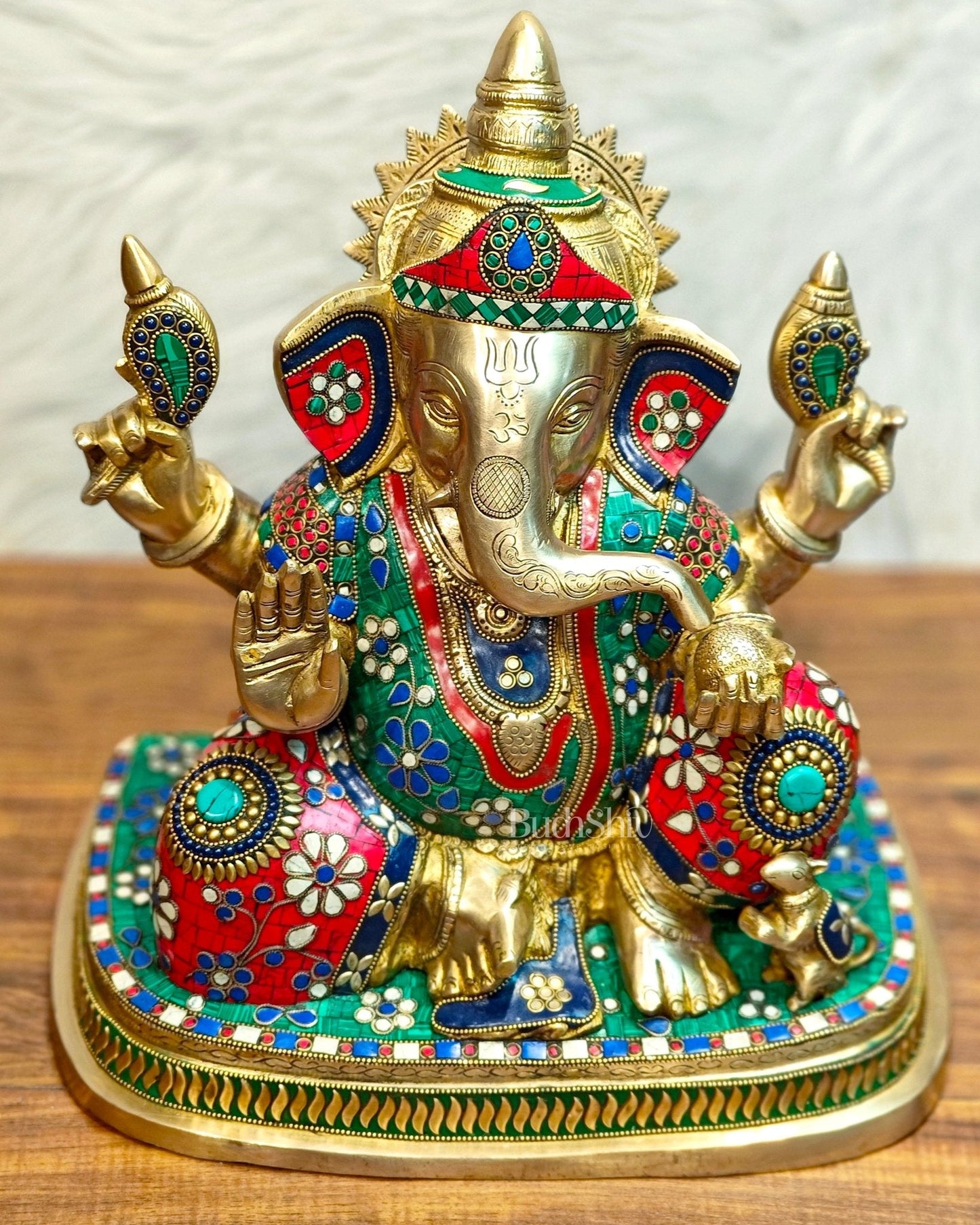 Brass Ganesha statue unique work - 15 inch