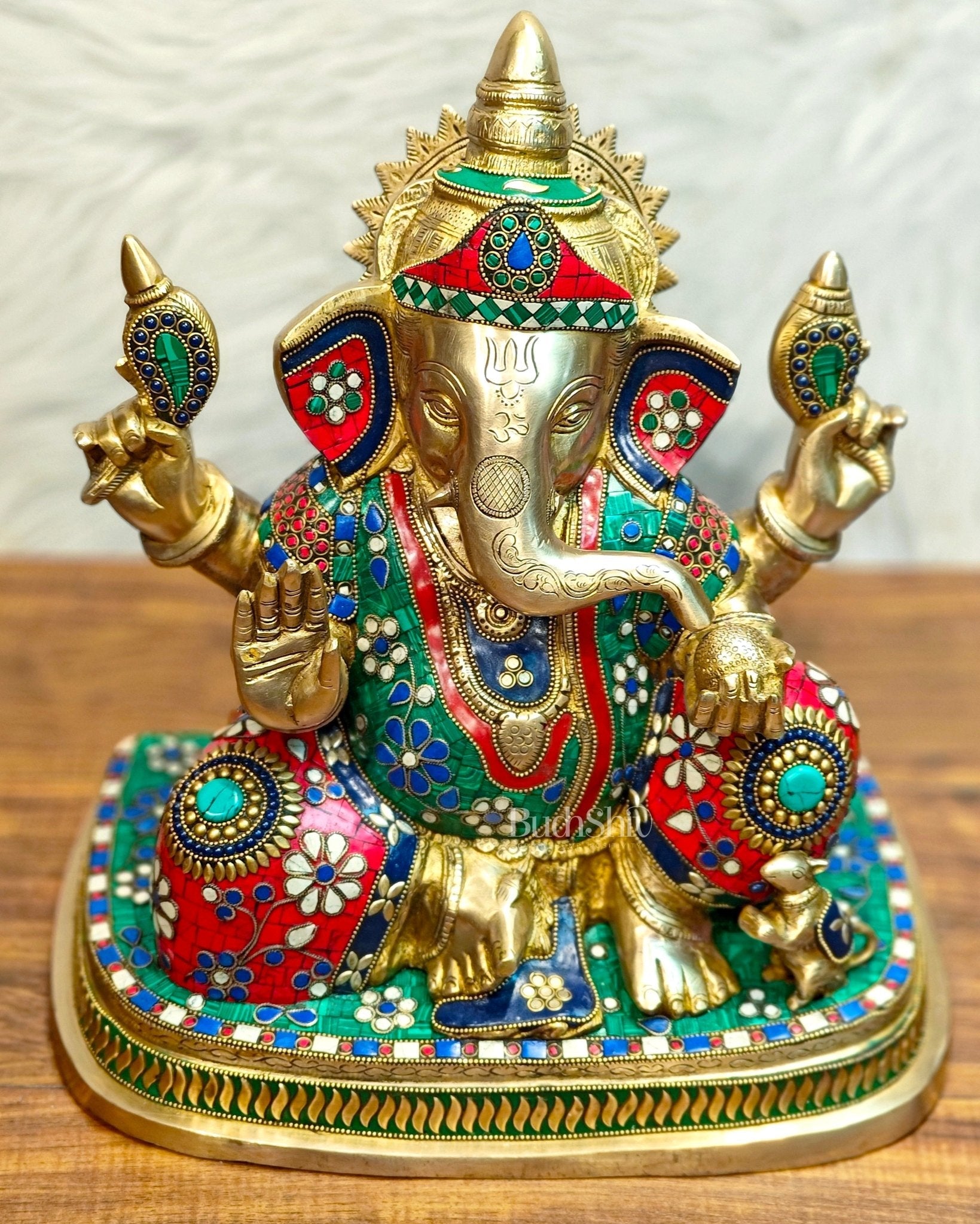 Brass Ganesha statue unique work - 15 inch
