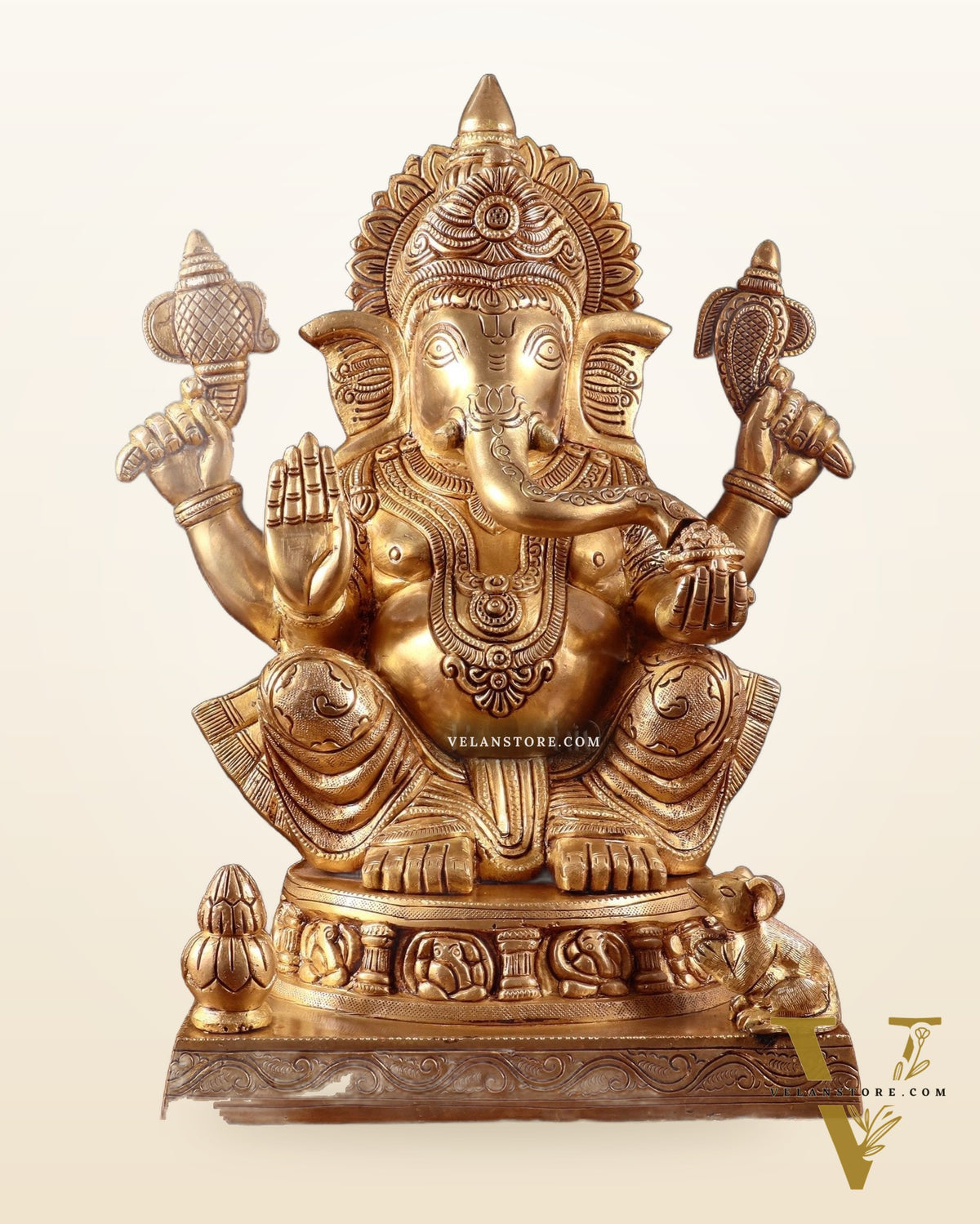 Brass Ganesha Statue with Ashtavinayak Carvings – 15 Inch antique tone
