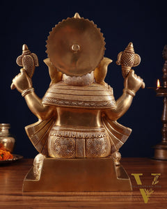 Brass Ganesha Statue with Ashtavinayak Carvings – 15 Inch antique tone