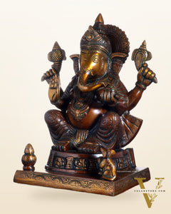 Brass Ganesha Statue with Ashtavinayak Carvings – 15 Inch chola tone