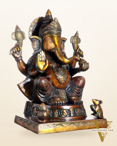 Brass Ganesha Statue with Ashtavinayak Carvings – 15 Inch chola tone