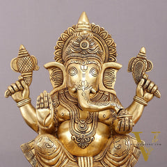 Brass Ganesha Statue with Ashtavinayak Carvings – 15 Inch