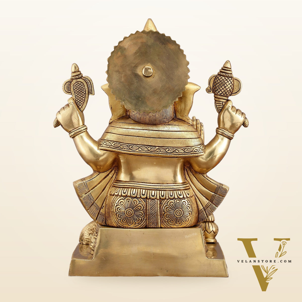 Brass Ganesha Statue with Ashtavinayak Carvings – 15 Inch